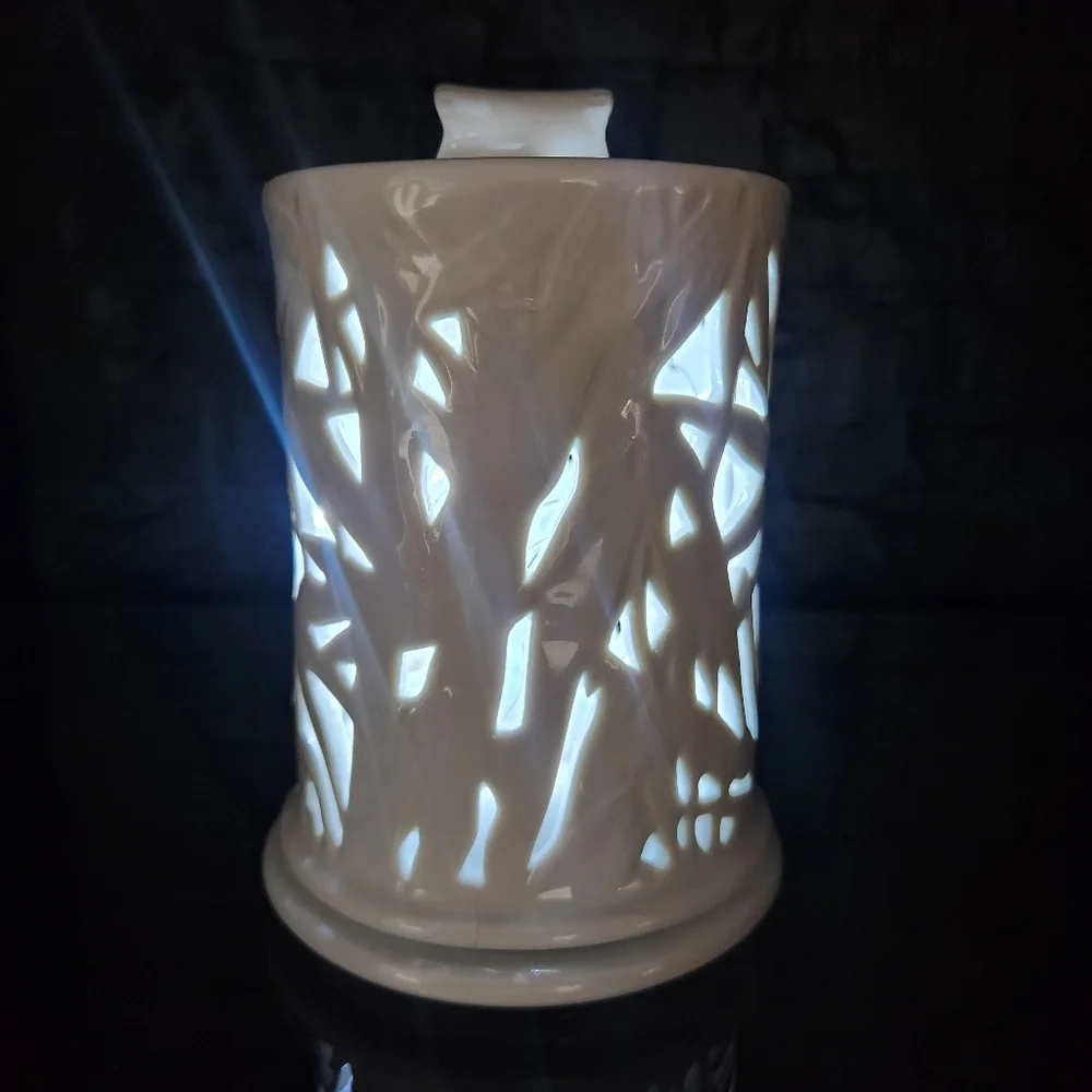 Andrea By Sadek White Porcelain Reticulated Two Piece Candle Holder / Fairy Lamp